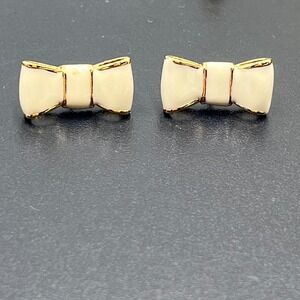 Kate Spade NY "Take a‎ Bow" Cream Ivory Enamel Gold Plated Stud Earrings